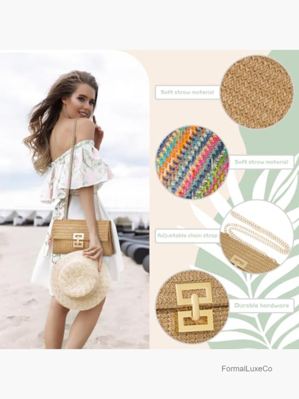 Women's Straw Clutch Purse Evening Handbag Crossbody Shoulder Bag Summer - Picture 4 of 7